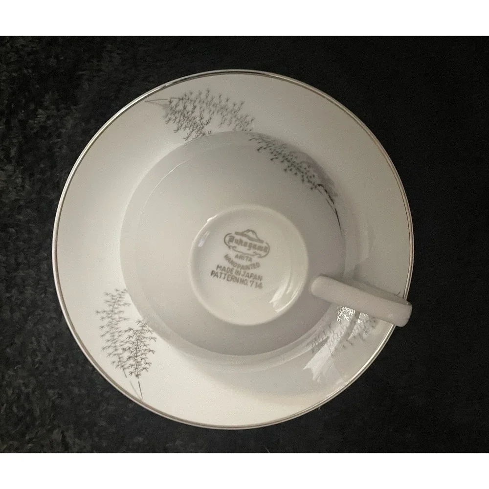 Fukagawa China Arita Silver Bamboo # 714 Cup and Saucer